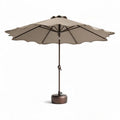 Outdoor patio umbrella with aluminum frame and 9-foot canopy in tan