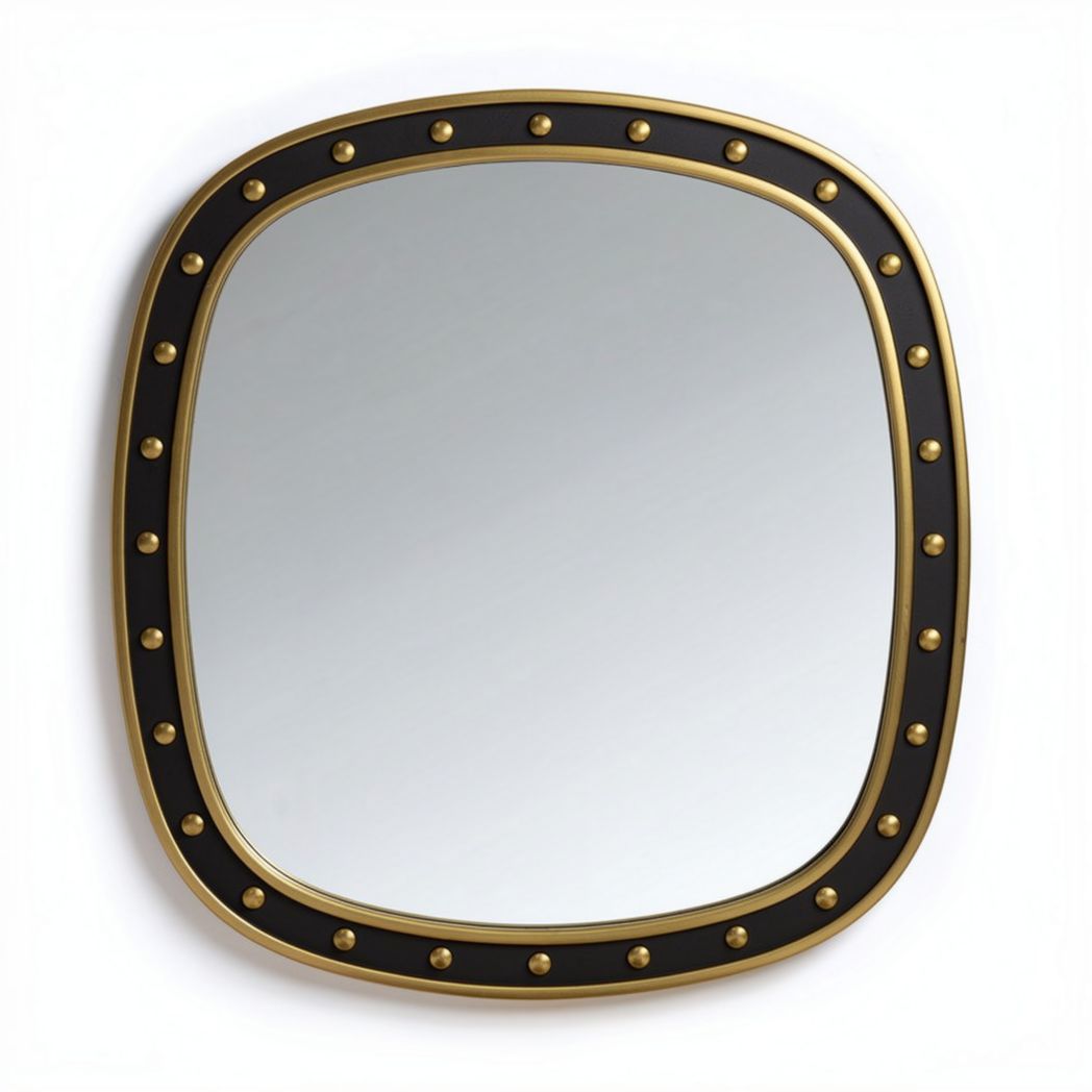 Black and gold decorative wall mirror with rounded edges 30 x 30 x 2cm