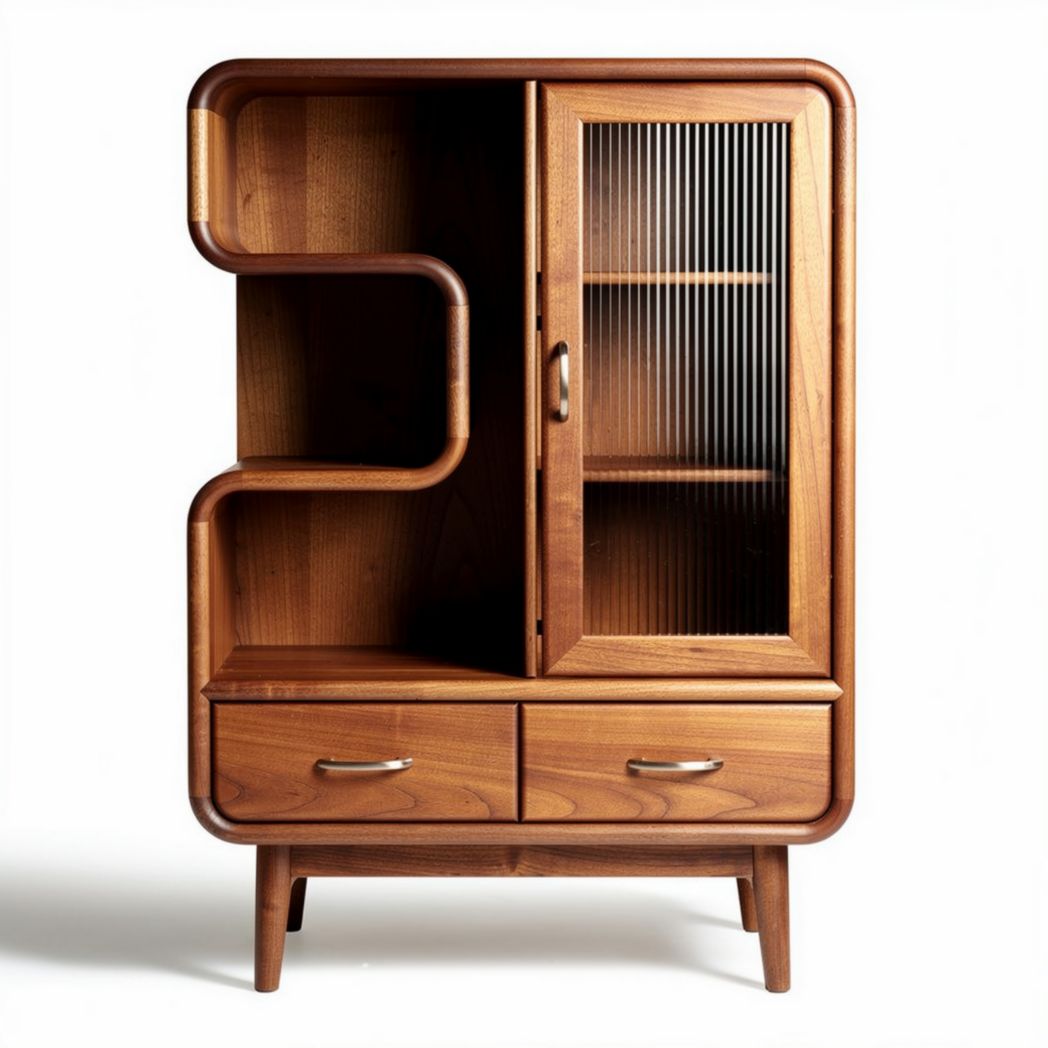 Wooden display cabinet with glass doors and shelves 80 x 40 x 120cm