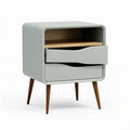 Matt grey nightstand with wooden drawer and open storage 45 x 40 x 50cm