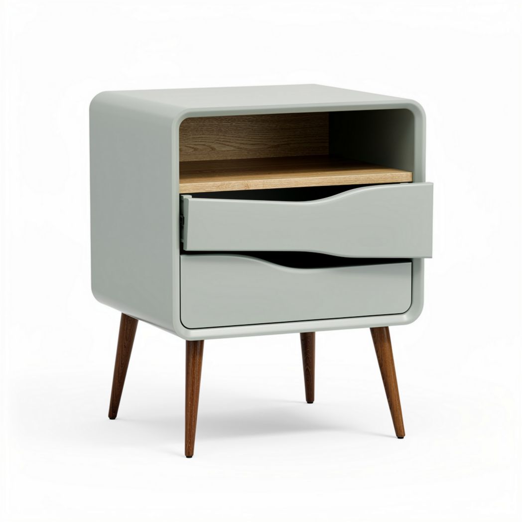 Matt grey nightstand with wooden drawer and open storage 45 x 40 x 50cm