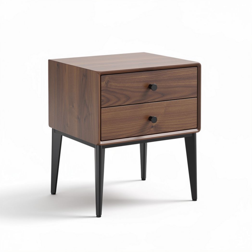 Wooden nightstand with two drawers and black metal legs 45 x 40 x 50cm