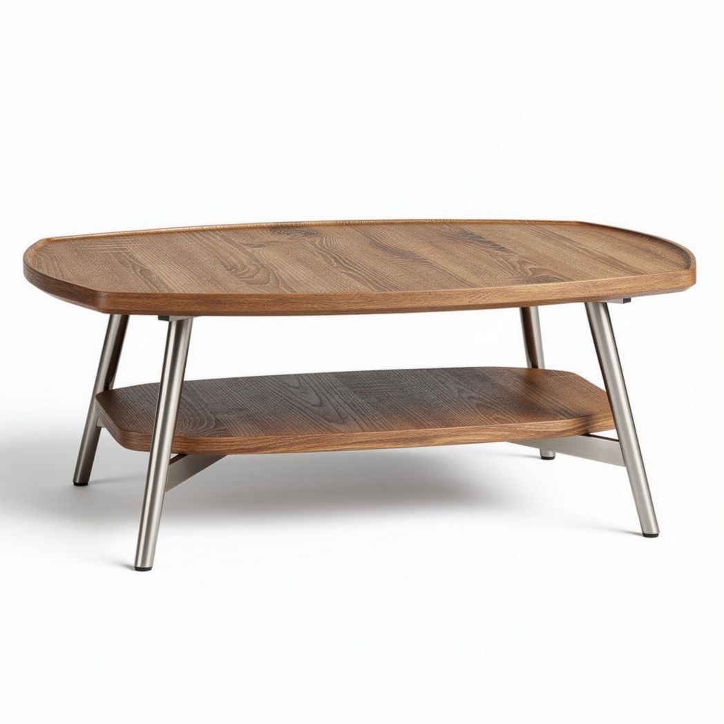 Wooden coffee table with metal legs and lower shelf 120 x 60 x 40cm