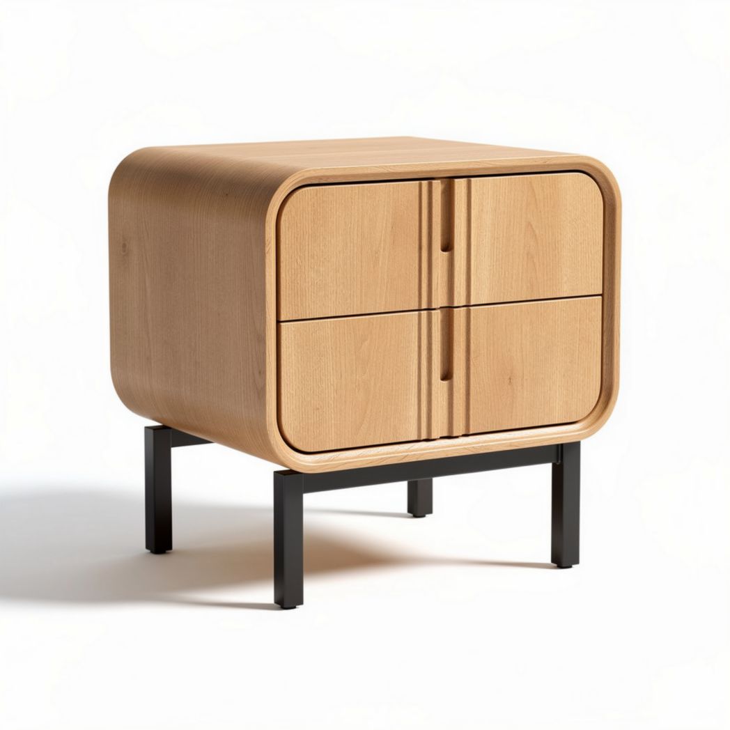 Wooden nightstand with two drawers and metal legs 50 x 40 x 40cm