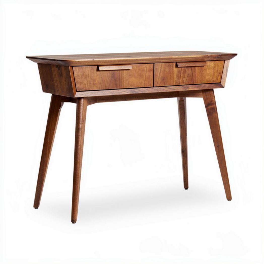 Wooden console table with two drawers in walnut finish 100 x 40 x 75cm