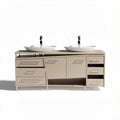 Double sink bathroom vanity in beige finish with storage cabinets 150 x 45 x 85cm