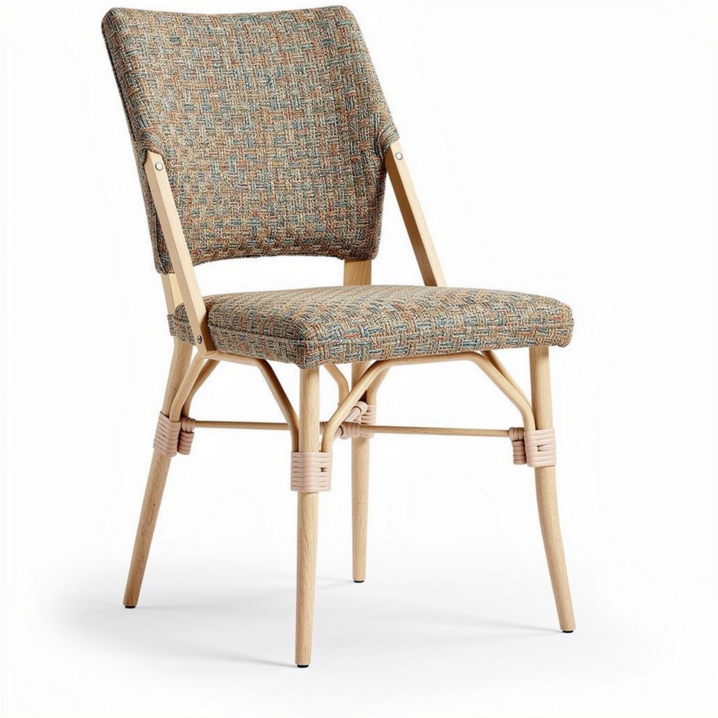 Rattan dining chair with fabric seat in multicolor 42 x 45 x 85cm