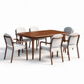 Wooden dining table set with six woven chairs in natural finish 200 x 100 x 75cm