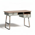 Wooden writing desk with storage drawers in green and natural wood finish 120 x 60 x 75cm