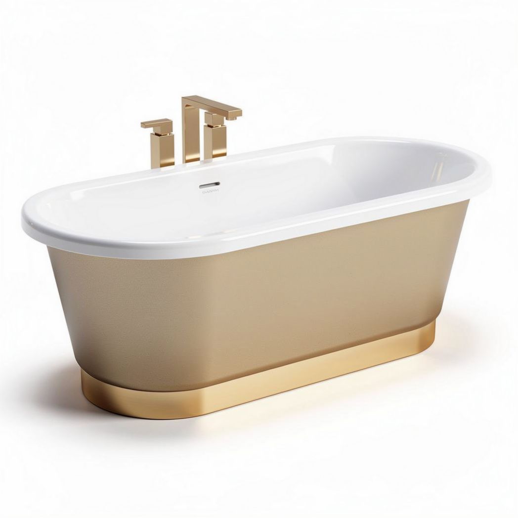 Freestanding bathtub with gold base and white top surface 170 x 75 x 60cm