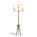 Tripod floor lamp with three fabric shades in gold finish 20 x 20 x 150cm